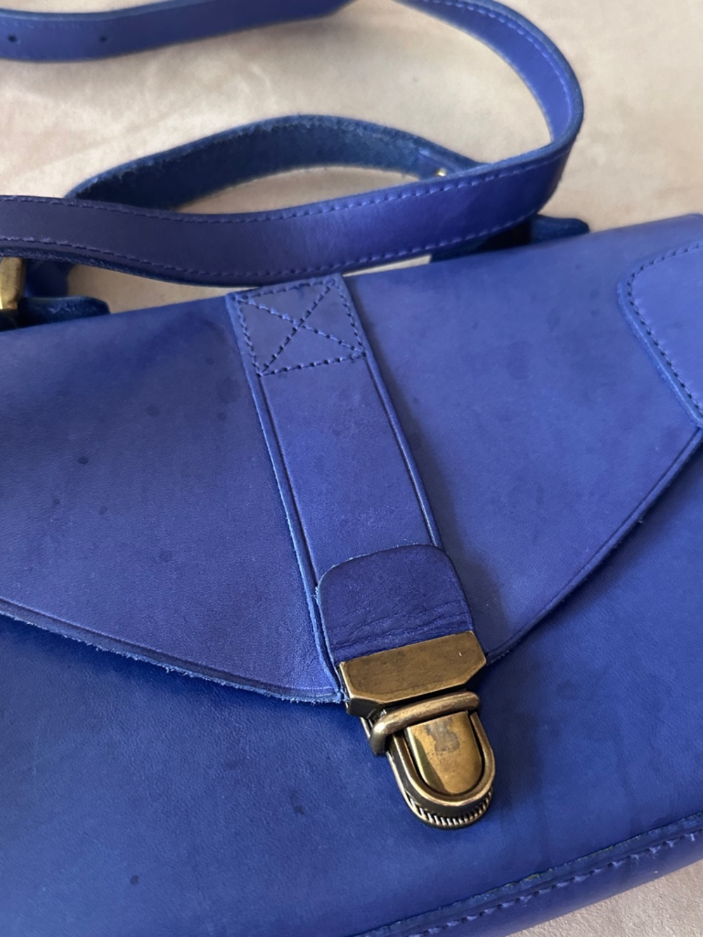 Madewell Blue Suede Satchel with Gold-Tone Clasp - Picture 2 of 7